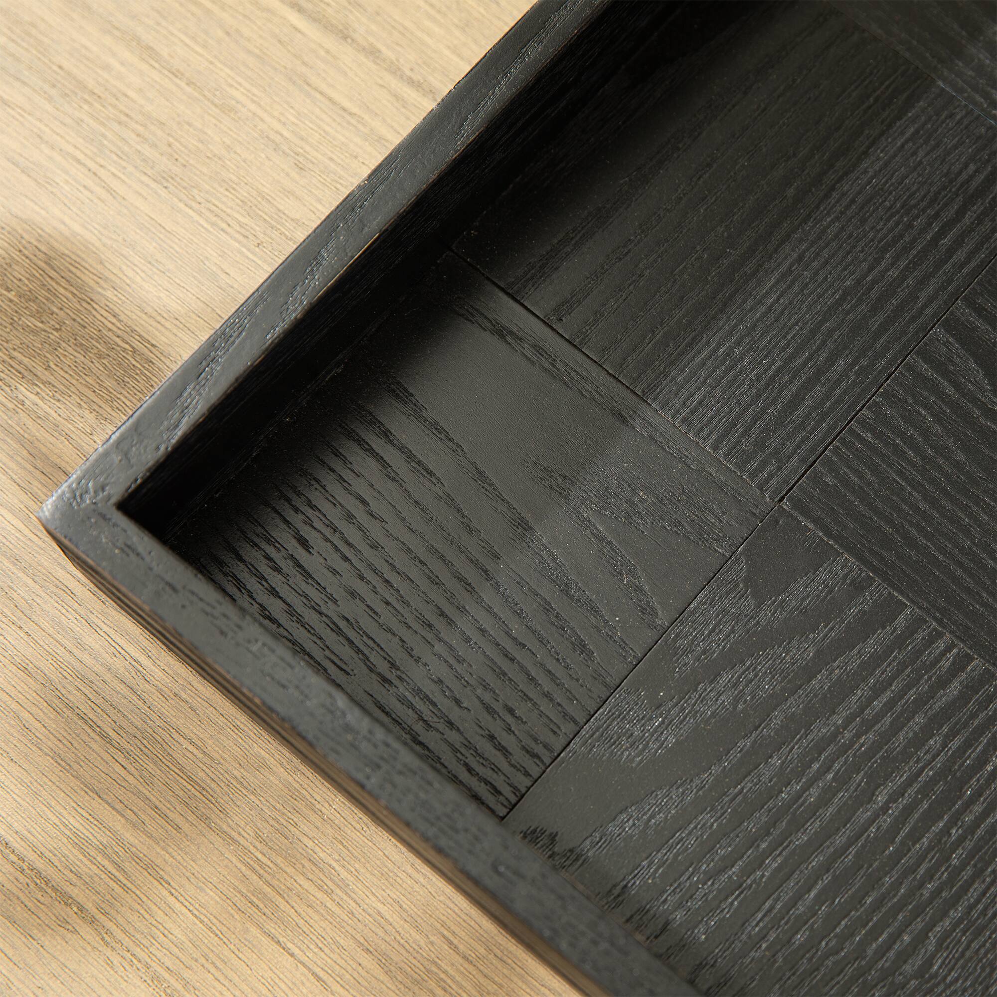 Glitzhome® Black Leaf Shape Ash Wood Decorative Trays Set